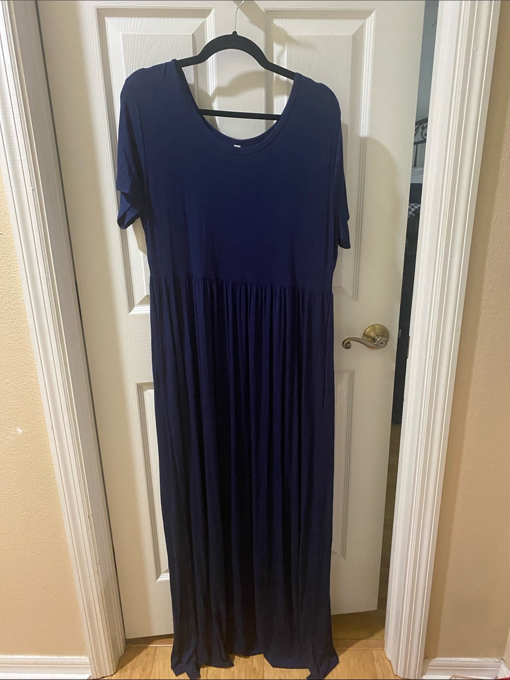 Women's Navy Maxi Dress - Classic Short Sleeve